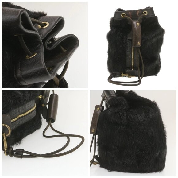 LOUIS VUITTON V line Shoulder Bag fur Black LV Auth th1021 - Picture 16 of 16